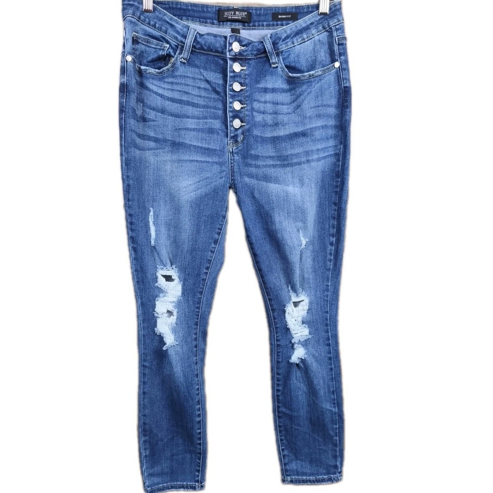 Judy Blue Skinny Fit Jeans Womens 15/32 High Rise Button Fly Distressed